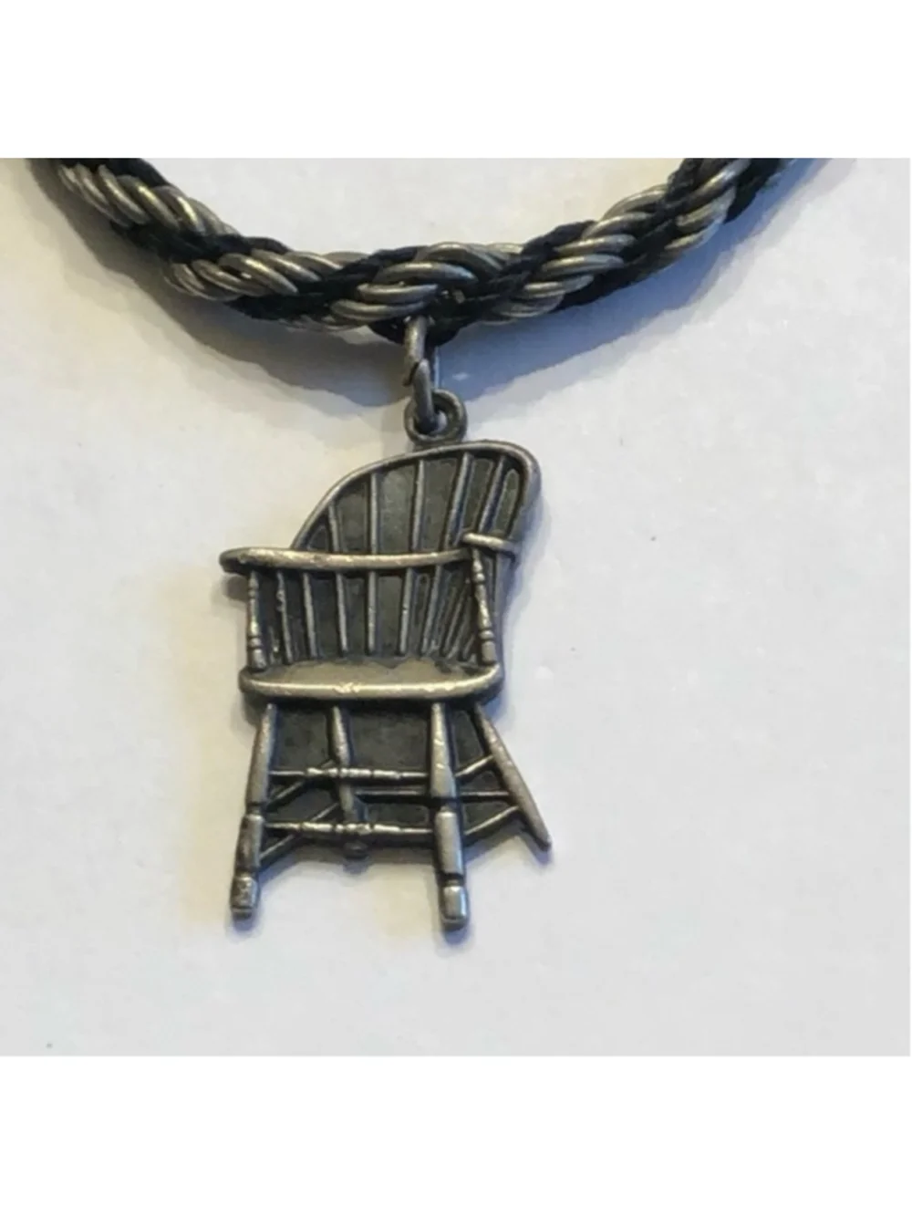 Sterling Silver Grand Rapids Chair Vintage Pendant Silver Tone & Black Chain